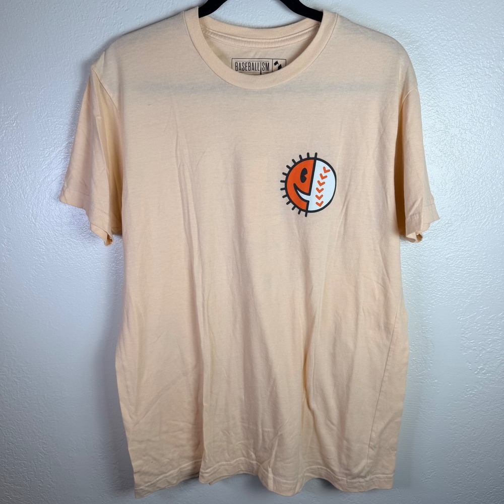 Baseballism Mens Sunny Days and Double Plays Graphic T-Shirt Peach Large